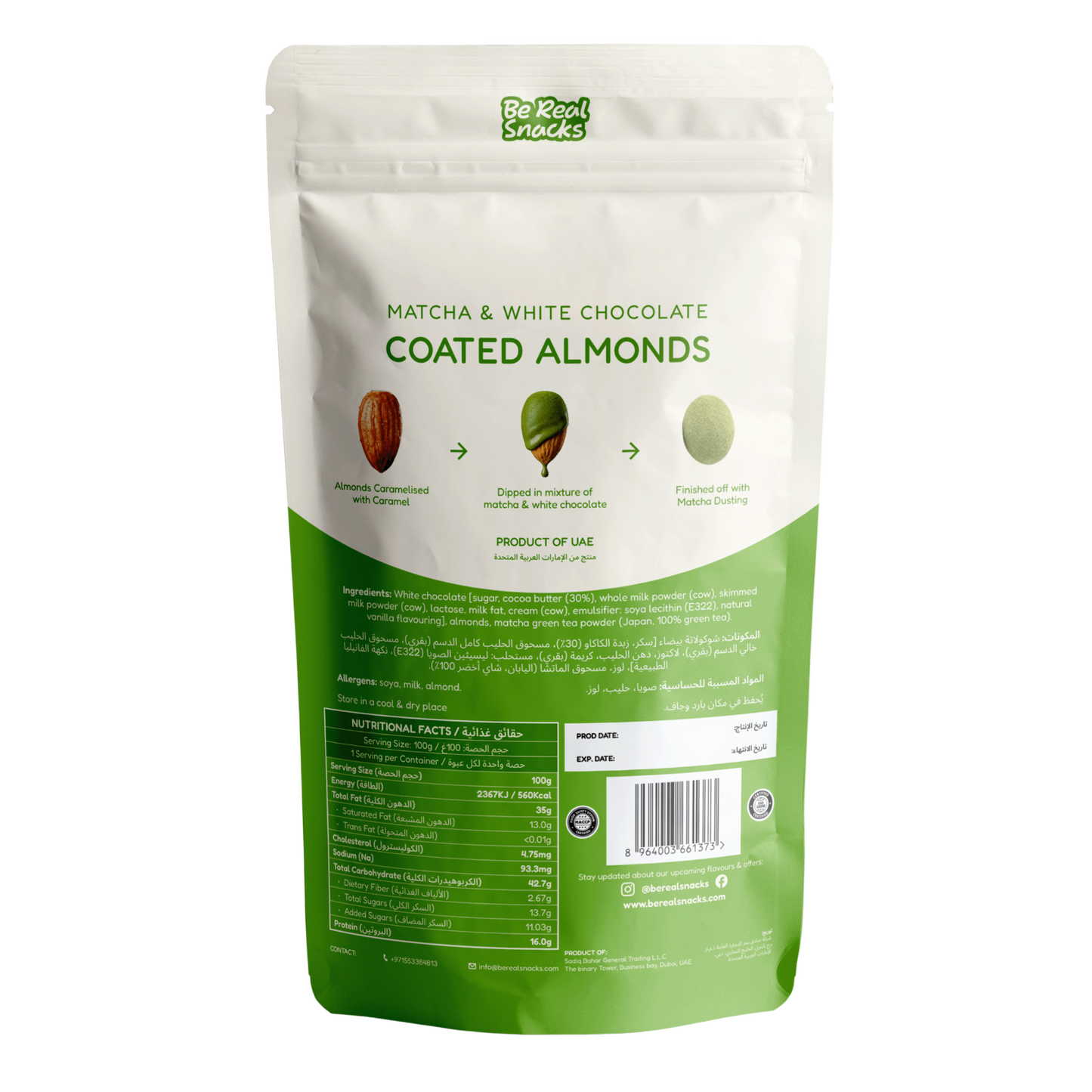 Matcha & White Chocolate Coated Almonds